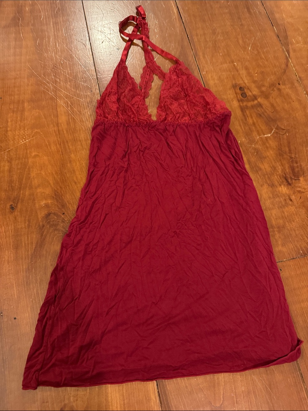 Women's Red Lace Halter Chemise Nightdress